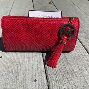 Vintage Michael Kors Red Textured Cosmetic Case 2012 NEW